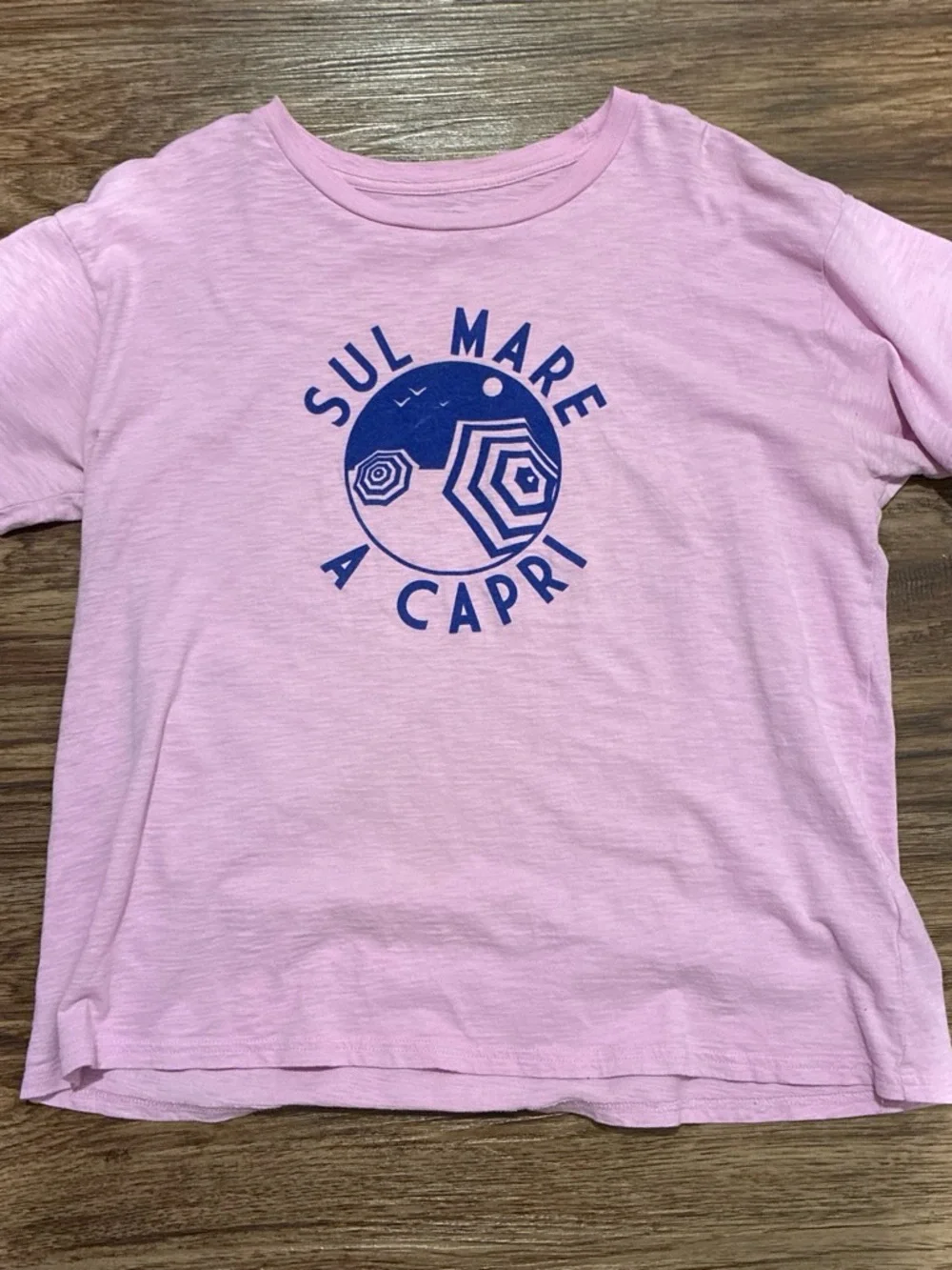 J. Crew Pink Tee with Navy 'Sul Mare A Capri' Graphic